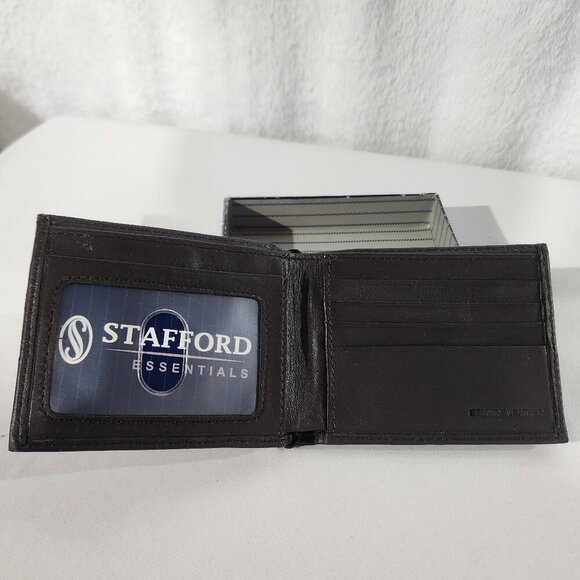 New Men's Stafford Slim Wallet Slimfold Contrasting Canvas Gen Leather Brown NWT - Picture 8 of 11